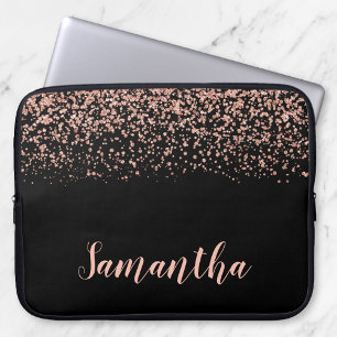 Black Rose Gold Faux Glitter Personalized Laptop Sleeve