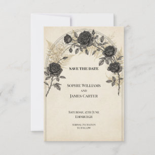 Black Rose Gold Fern Wedding Save the Date