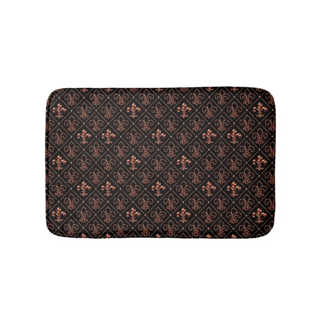 Black & Rose Gold Fleur De Lis Bath Mat (Front)