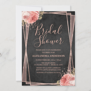 Black Rose Gold Floral Bridal Shower Invitation