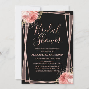 Black Rose Gold Floral Elegant Bridal Shower Invitation