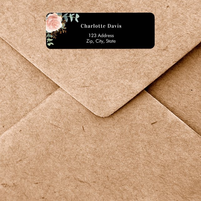 Black rose gold floral greenery return address  (Creator Uploaded)