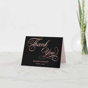Black Rose Gold Foil Calligraphy Formal Thank You Card
