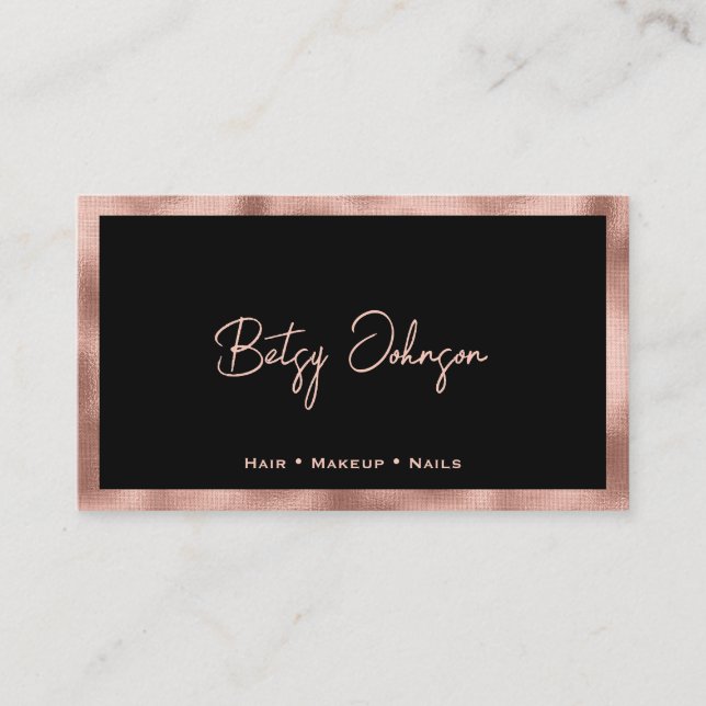 Black & Rose Gold Foil Salon Appointment Card (Front)