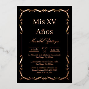 Black Rose Gold frame Quinceanera invitation