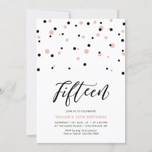Black & Rose gold Girl 15th Teen Birthday Party Invitation
