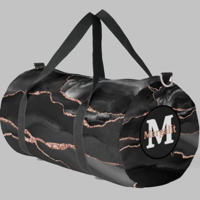 Black Rose Gold Glitter Agate Large Duffel Bag (Creator Uploaded)