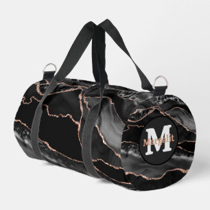 Black Rose Gold Glitter Agate Small Duffel Bag