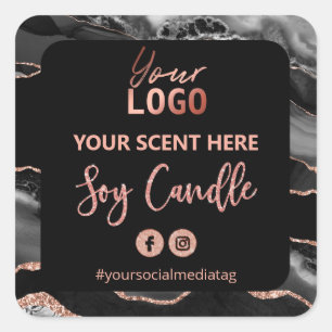Black Rose Gold Glitter Agate Soy Candle Labels