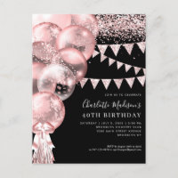 Black Rose Gold Glitter Balloon Any Age Birthday