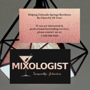 Black & Rose Gold Glitter Bartender Business Card