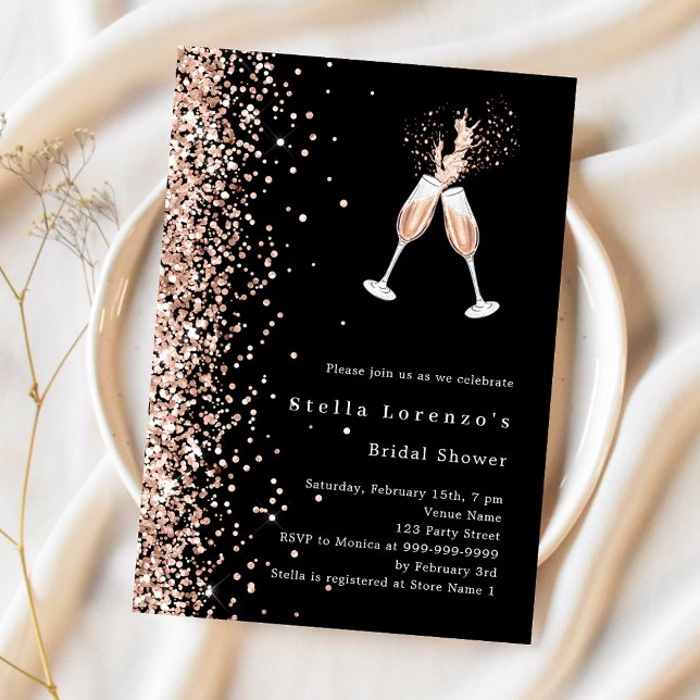 Black rose gold glitter cheers party Bridal Shower Invitation (Creator Uploaded)
