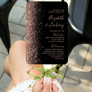 Black Rose Gold Glitter Dark Wedding Program Hand Fan