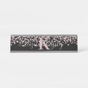 Black Rose Gold Glitter Diamond Monogram Desk Name Plate