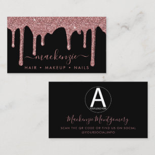Black Rose Gold Glitter Drips Business Logo Business Card
