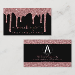 Black Rose Gold Glitter Drips Business Logo Card