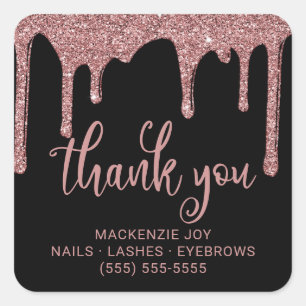 Black Rose Gold Glitter Drips Business Thank You Square Sticker