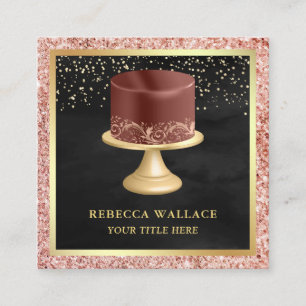 Black Rose Gold Glitter Drips Maroon Cake Bakery Square Business Card