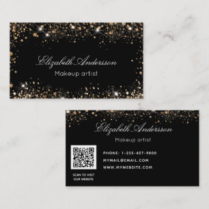 Black rose gold glitter dust elegant QR code Business Card