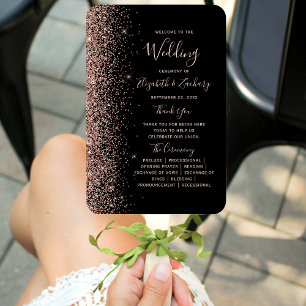 Black Rose Gold Glitter Edge Wedding Program Hand Fan