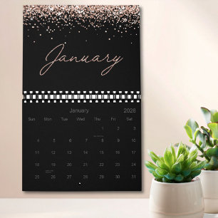 Black Rose Gold Glitter Elegant Modern Script 2026 Calendar