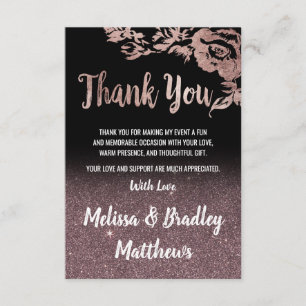 Black Rose Gold Glitter Floral Thank You