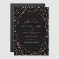 Black Rose Gold Glitter Geometric Save the Date