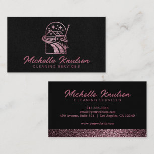 Black Rose Gold Glitter House Cleaning Service Business Card