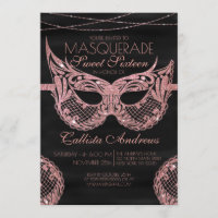 Black Rose Gold Glitter Lace Masquerade Sweet 16