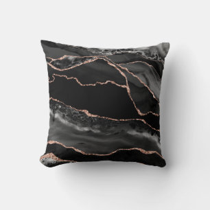 Black Rose Gold Glitter Luxury Agate Geode Cushion