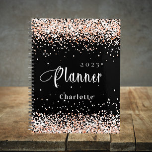 Black rose gold glitter name appointment 2025 planner