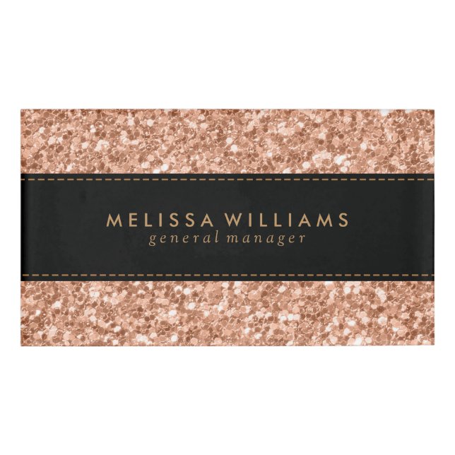 Black & Rose-Gold Glitter Name Tag (Front)