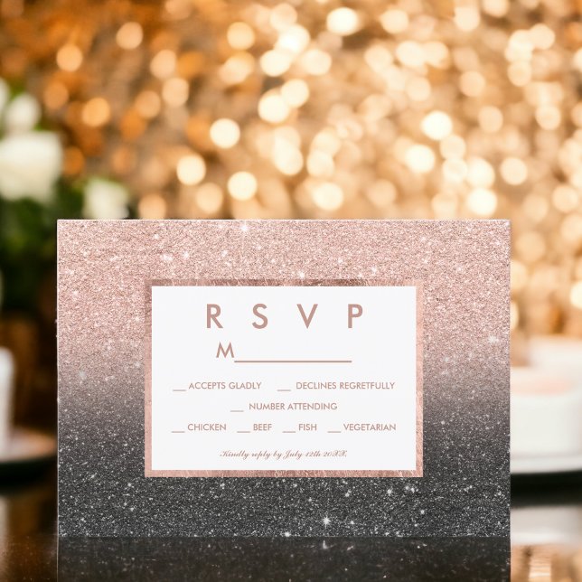 Black rose gold glitter ombre RSVP wedding (Black rose gold glitter ombre RSVP wedding)