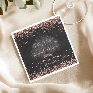 Black & Rose Gold Glitter Princess Quinceañera  Napkin