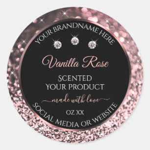 Black Rose Gold Glitter Product Labels Diamonds