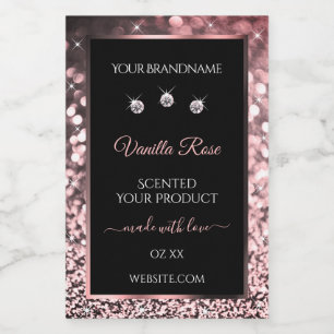 Black Rose Gold Glitter Product Labels Diamonds