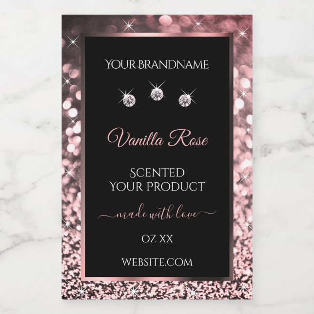 Black Rose Gold Glitter Product Labels Diamonds (Single Label)
