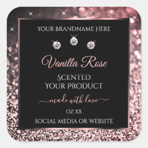 Black Rose Gold Glitter Product Labels Diamonds