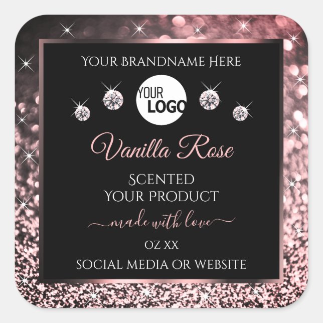 Black Rose Gold Glitter Product Labels Logo Jewels (Front)