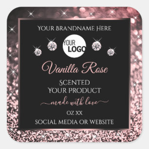 Black Rose Gold Glitter Product Labels Logo Jewels