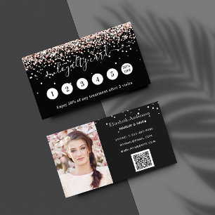 Black rose gold glitter qr code photo loyalty card