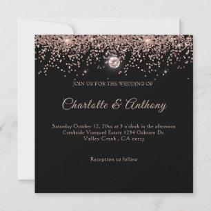 Black Rose Gold Glitter Script Invitation