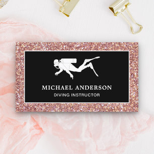 Black Rose Gold Glitter Scuba Diving Instructor Business Card