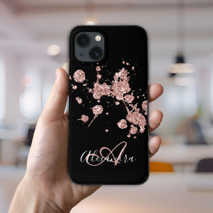 Black Rose Gold Glitter Sparkles Monogram iPhone 13 Case