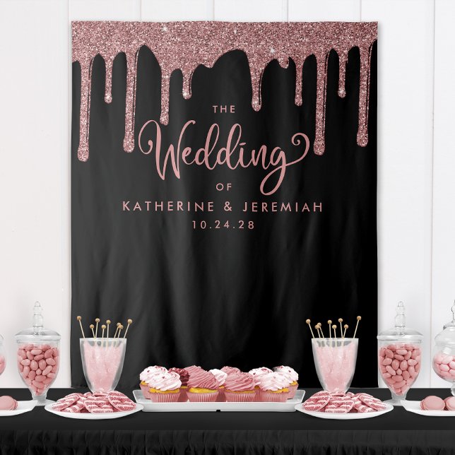 Black Rose Gold Glitter Wedding Photo Backdrop Tapestry (Creator Uploaded)
