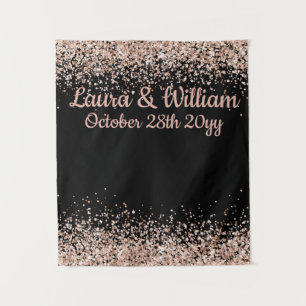 Black & Rose Gold Glitter Wedding Photo Booth Prop Tapestry