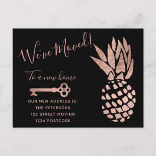 Black rose gold key pineapple moving announcement postcard