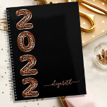 Black rose gold leopard animal pattern name 2022 planner<br><div class="desc">A stylish black background. Personalise and add a name. Year 2022 is written with large balloon style font with dark faux gold leopard, animal pattern. The name is written with a modern hand lettered style script with swashes. To keep the swashes only delete the sample name, leave the spaces or...</div>