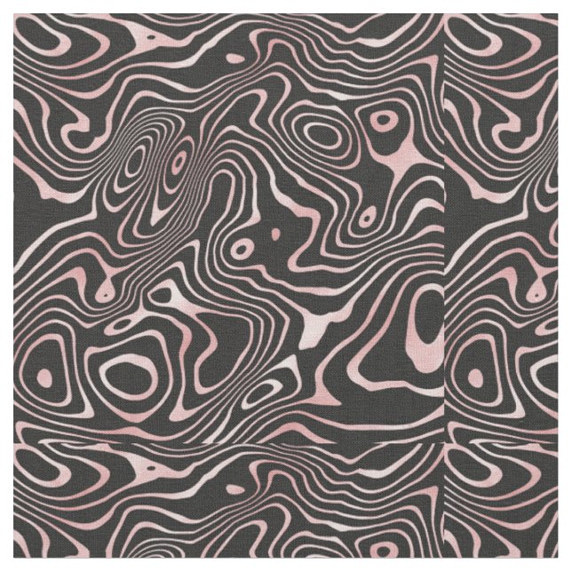 Black Rose Gold liquid swirl Abstract Design Fabric (Close Up)