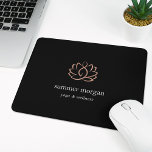 Black & Rose Gold Lotus Logo Mouse Pad<br><div class="desc">Chic personalised mousepad for your spa, holistic health & wellness, yoga studio, or massage therapy business features two lines of custom text in classic white lettering, on a rich black background adorned with a faux rose gold foil lotus flower logo. A silhouette of a meditating person is subtly worked into...</div>